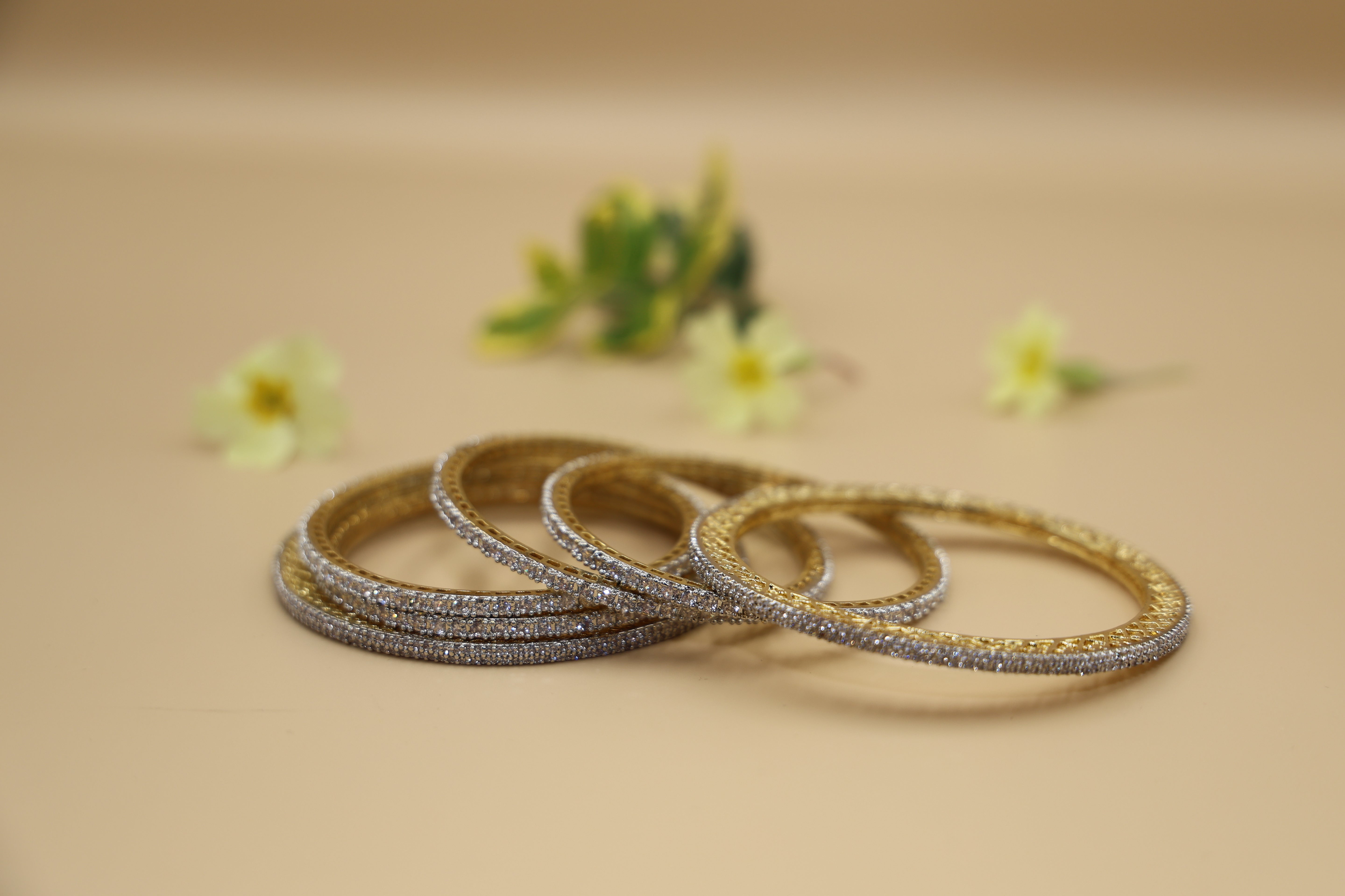Silver Bangles Set 24 CRT Goldplated