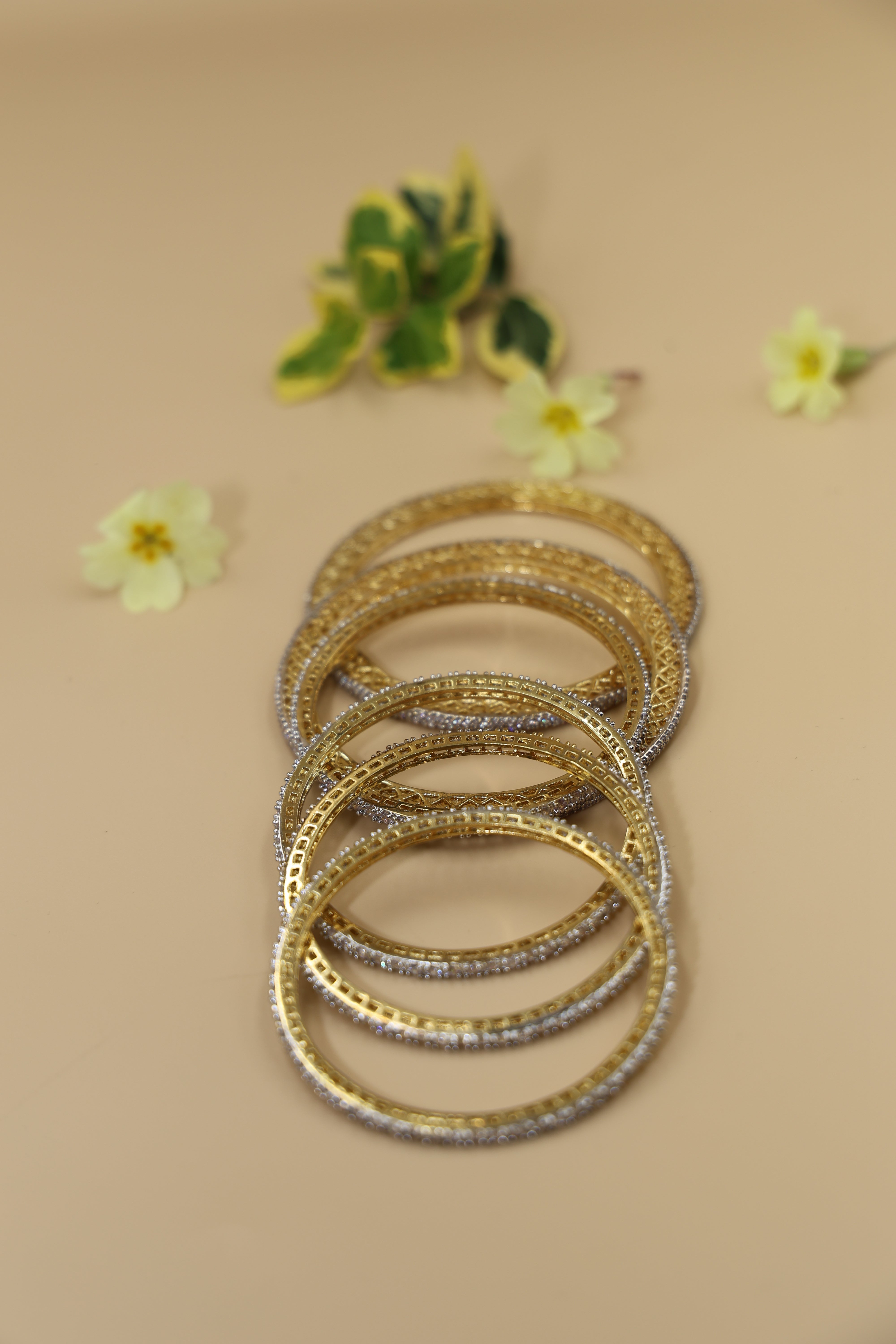 Silver Bangles Set 24 CRT Goldplated