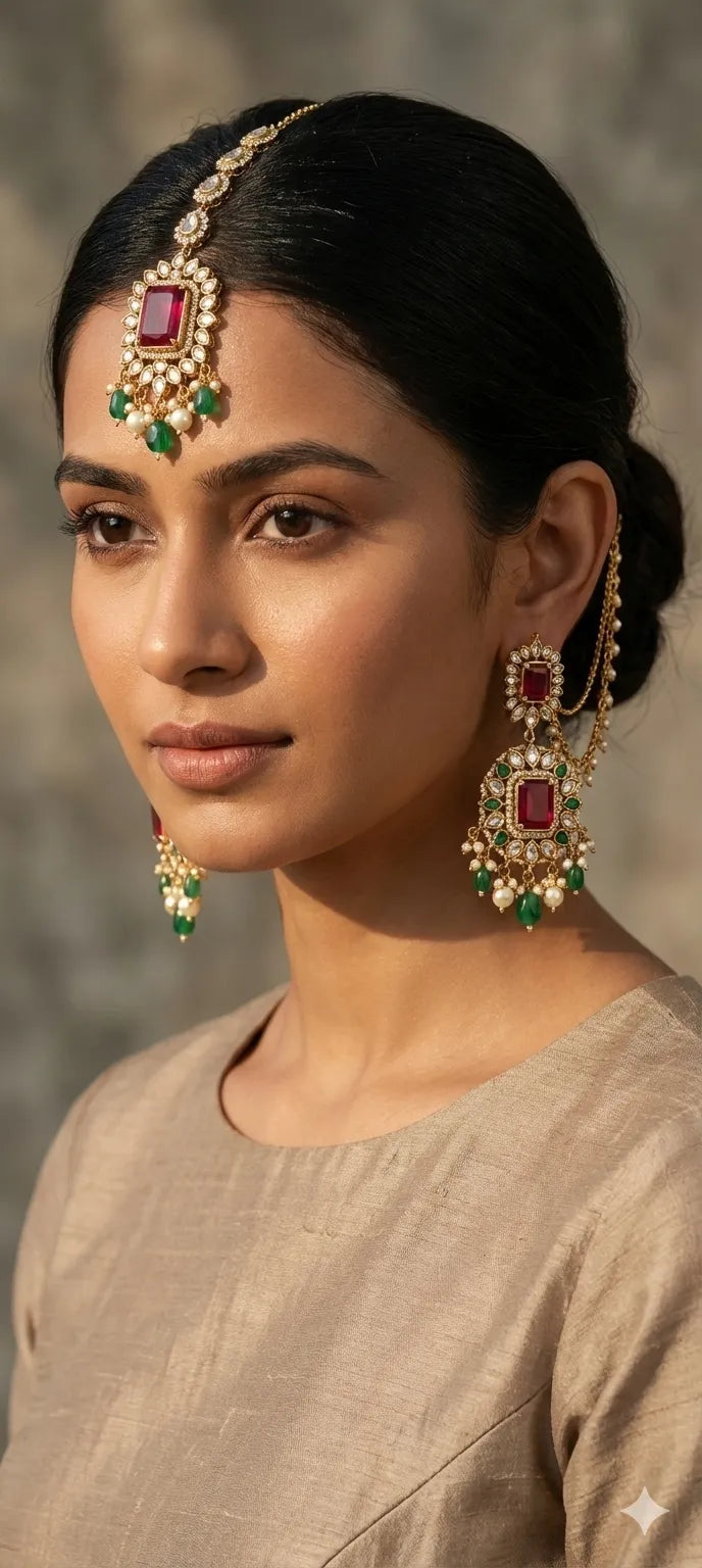 Hamasa Earrings and Tikka Set
