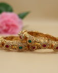 Emerald and Ruby Bangle Pair 24 CRT Goldplated